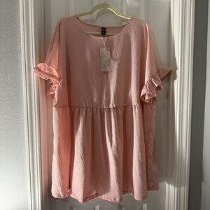 Women's Pink Ruffle Sleeve Peplum Top